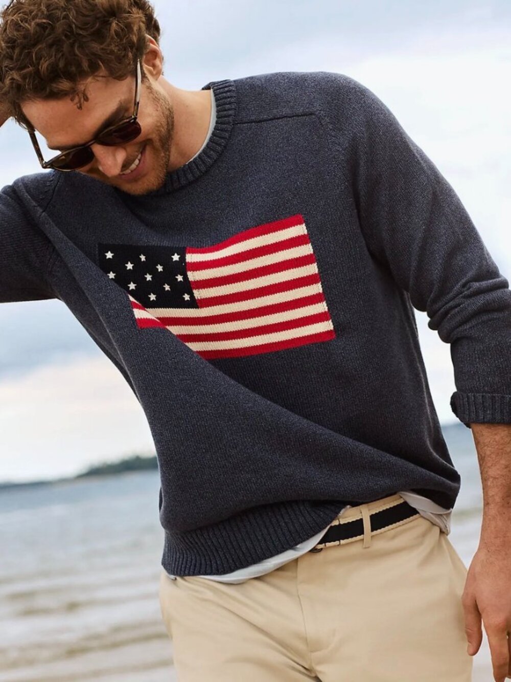 ⚓ Lands' End Classic Cotton Drifter Signal Flags Crew Neck Sweater Men's ⚓